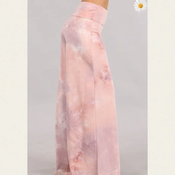 New Color! Lilac Mauve Multi Tie Dye Palazzo Pants - Picture 3 of 4